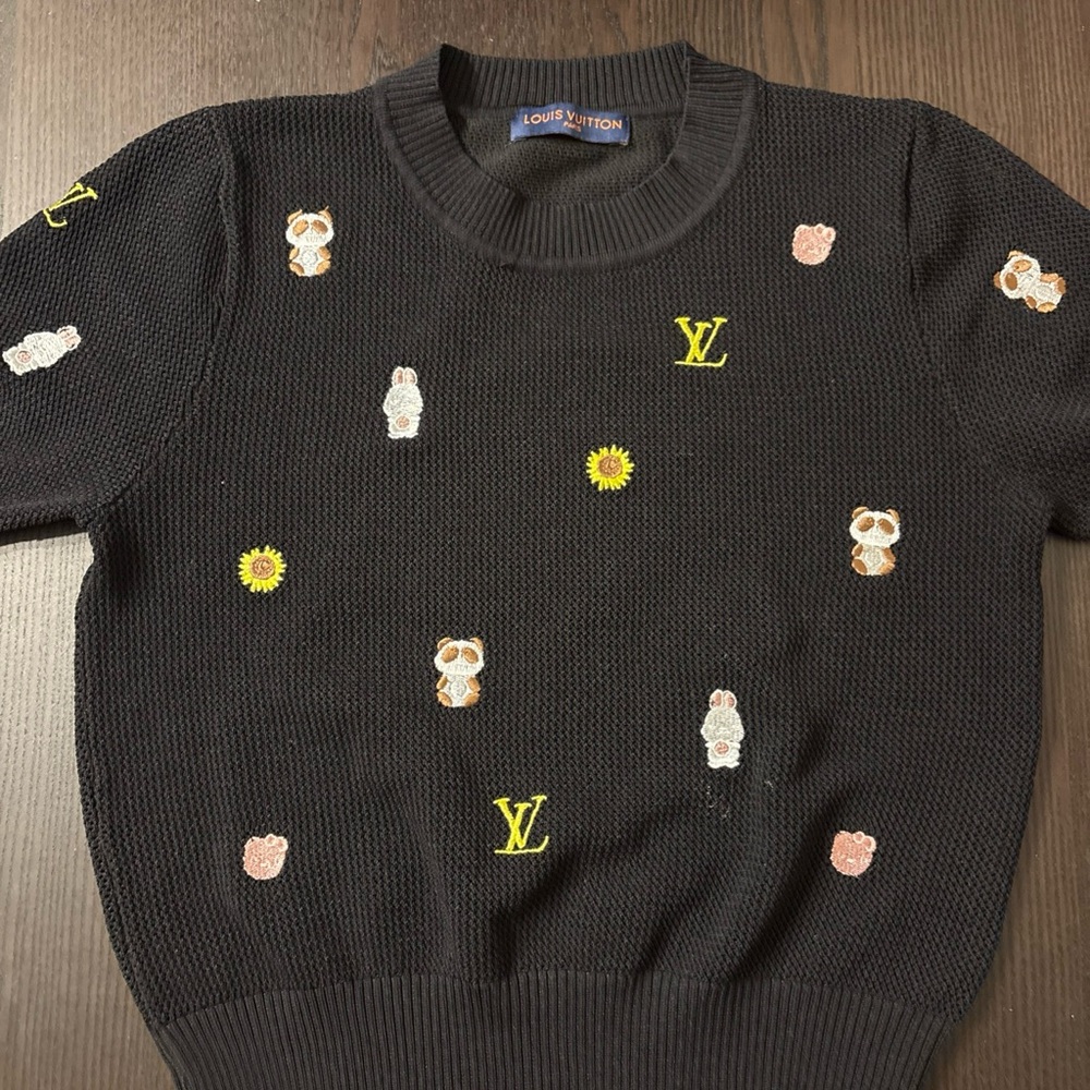 Louis Vuitton Black Knit Top with Yellow LV Logo